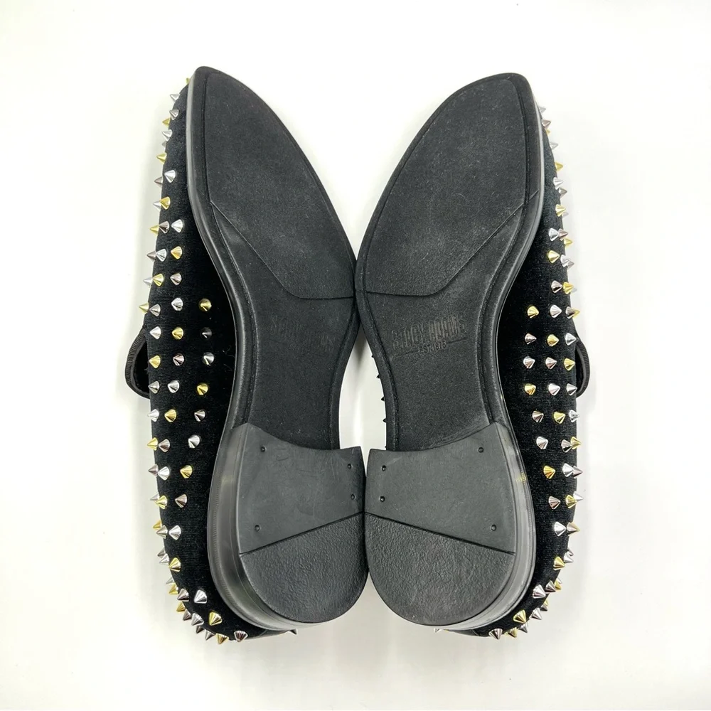 Stacy Adams Mens 9.5 Spire Black Velvet Gold Silver Spiked Studded Loafers Shoes